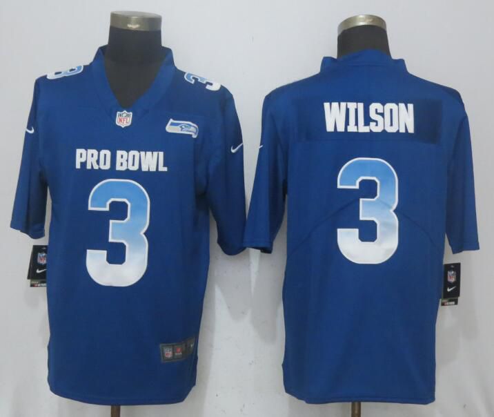 Men Seattle Seahawks #3 Wilson Blue New Nike Royal 2018 Pro Bowl Limited NFL Jerseys->->NFL Jersey